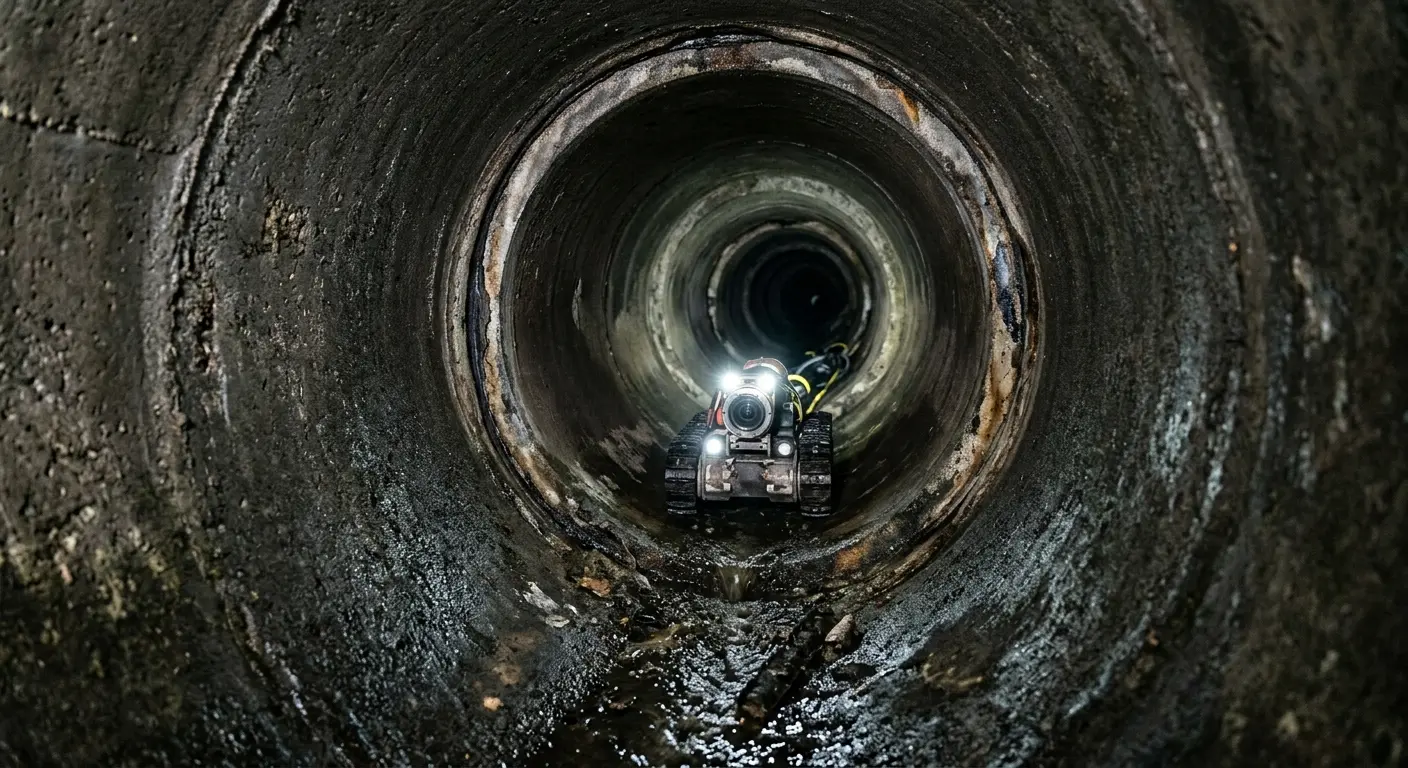 Robotic sewer camera inspecting pipe interior for Sewer Line Cleaning in Leacock